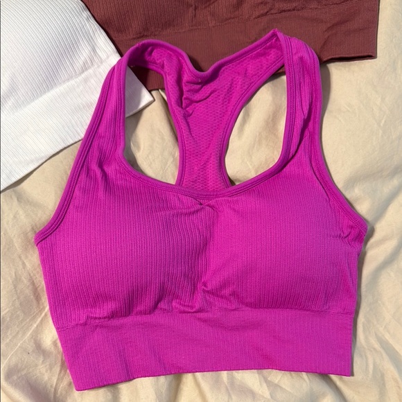 90 Degree Racerback Sports Bra Set - (Medium) White, Brown, and Mauve - Picture 2 of 10